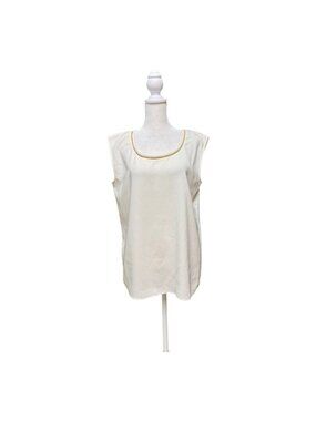Ann Taylor Cream Sleeveless Blouse Gold Trim Neckline Women’s Medium
